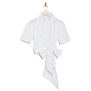 Trina Turk Bates 100% Cotton White Wrap Belted Shawl Collar Short Sleeve Top XS